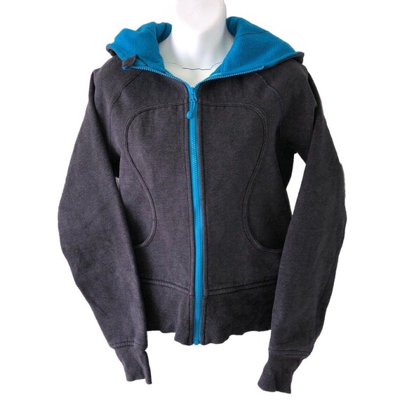 LULULEMON SCUBA HOODIE Black Turquoise Classic Full Zip Yoga Jacket Size 8 - Picture 1 of 14